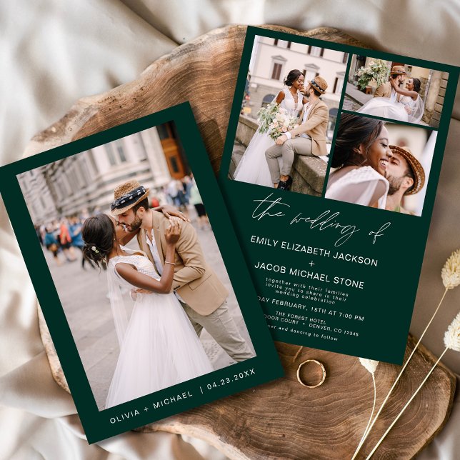 Invitación Elegante Boda fotográfico verde esmeralda Minimali (Subido por el creador)