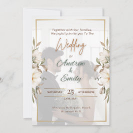 Invitación Elegante Boda fotográfico verde y dorado invitat