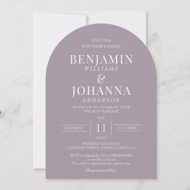 Invitación Elegante Boda francés del Arco Lilac (Anverso)