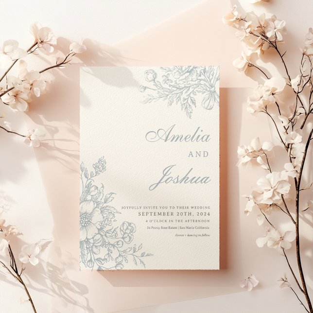 Invitación Elegante Boda francés Floral Blue Toile (Subido por el creador)