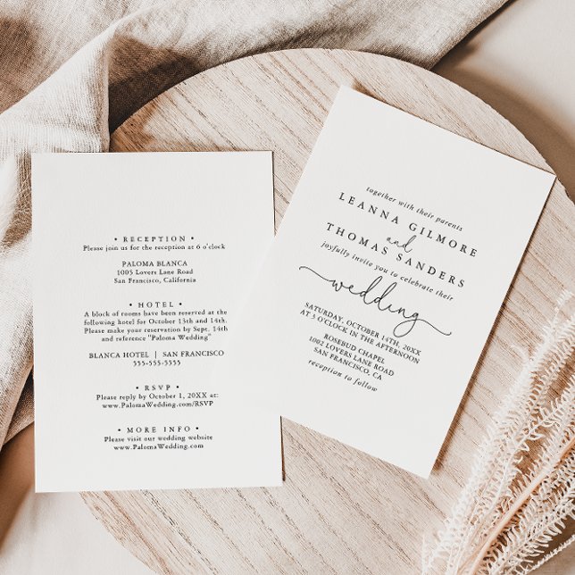 Invitación Elegante Boda frontal y posterior de caligrafía si (Subido por el creador)