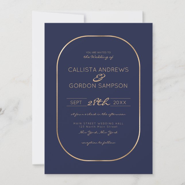 Invitación Elegante Boda fronterizo simple de la marina de or (Anverso)