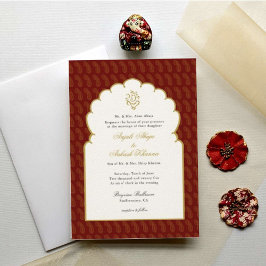 Invitación Elegante boda Ganesh Red & Gold Indian