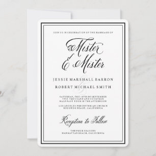 Invitación Elegante boda gay de Señor y Señor con caligrafía