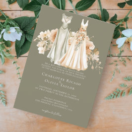 Invitación Elegante Boda gay dos novias vestidas con vestidos