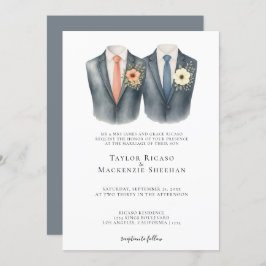 Invitación Elegante Boda gay, dos novios en traje