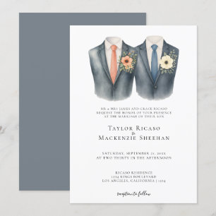 Invitación Elegante Boda gay, dos novios en traje