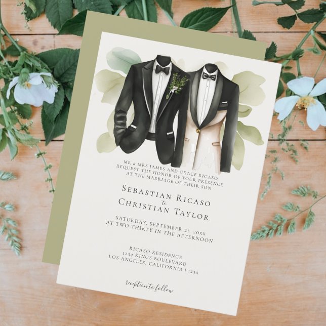 Invitación Elegante Boda gay, dos novios en traje (Subido por el creador)