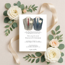 Invitación Elegante Boda gay, dos novios en traje