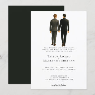 Invitación Elegante Boda gay, dos novios en traje
