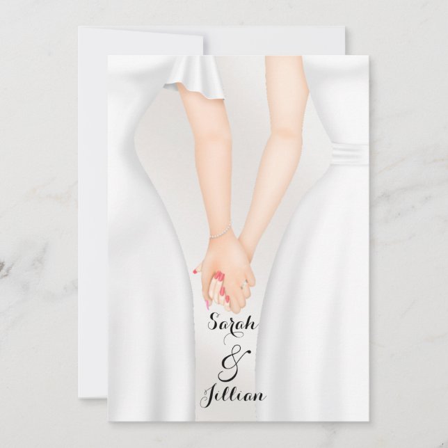Invitación Elegante Boda gay novia sosteniendo manos (Anverso)