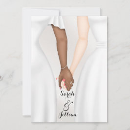 Invitación Elegante boda gay novia sosteniendo manos Étnico