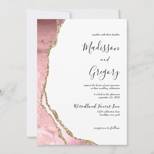 Invitación Elegante Boda Geode Gold de Rubor Pink Agate (Anverso)