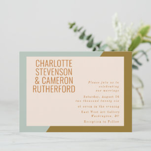 Invitación Elegante Boda Geométrica Azul Claro y Oliva