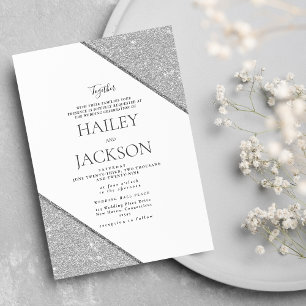 Invitación Elegante boda geométrica con brillo blanco platead