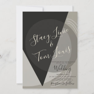 Invitación Elegante Boda Geométrica de Gris Carbón