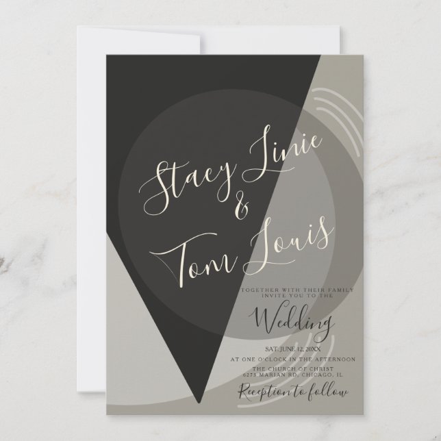 Invitación Elegante Boda Geométrica de Gris Carbón (Anverso)
