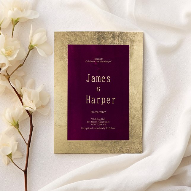 Invitación Elegante boda geométrica dorada burgundy (Elegant geometric gold burgundy Wedding )