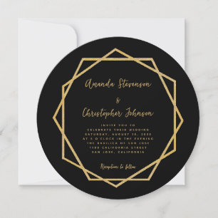 Invitación Elegante Boda Geométrica Moderna de Oro Negro