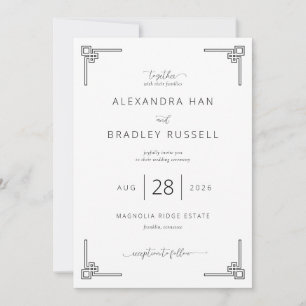 Invitación Elegante Boda Geométrica Negra