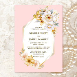 Invitación Elegante Boda Geométrico Blanco Floral Rosa