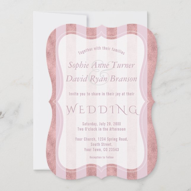 Invitación Elegante Boda geométrico de bandas de oro Rosa Rub (Anverso)