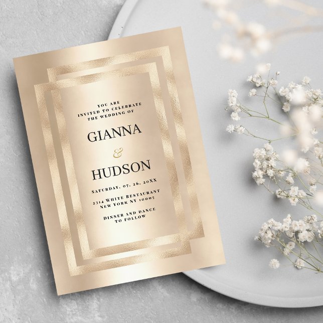Invitación Elegante boda geométrico de champán dorado (Elegant geometric champagne gold glam wedding )