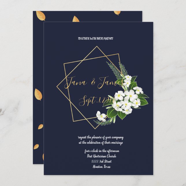 Invitación Elegante boda Geométrico de la Marina Clásica (Anverso / Reverso)