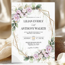 Invitación Elegante Boda Geométrico De Oro Floral Mauve Soft