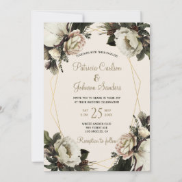 Invitación Elegante boda geométrico dorado floral de invierno