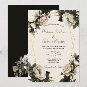Invitación Elegante boda geométrico dorado floral de invierno