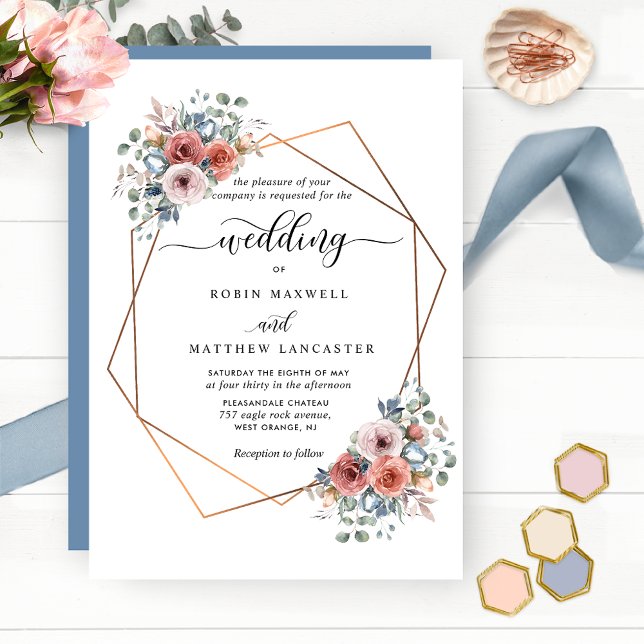 Invitación Elegante Boda Geométrico Floral Blissful (Subido por el creador)