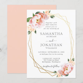 Invitación Elegante Boda Geométrico Floral Rubor Peach Gold