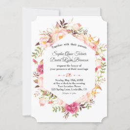 Invitación Elegante Boda Geométrico Floral Rubor Rosa