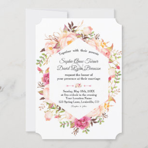 Invitación Elegante Boda Geométrico Floral Rubor Rosa