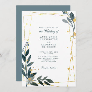 Invitación Elegante Boda Geométrico Gold Greenery