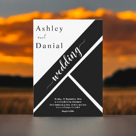 Invitación Elegante Boda Geométrico Moderno Negro Y Blanco