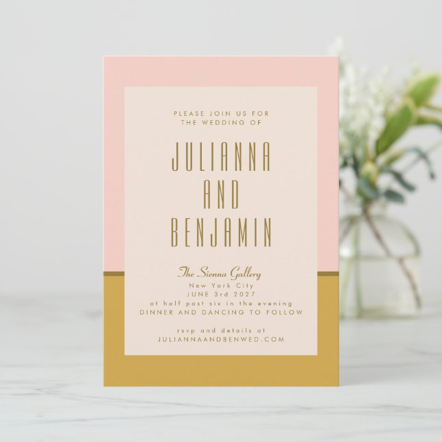 Invitación Elegante Boda Geométrico Moderno Rosa y Mostaza (Anverso de pie)