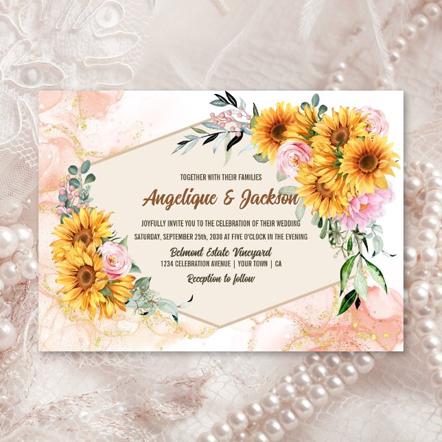 Invitación Elegante Boda Geométrico Rosa Rosa Rosa De Girasol (Subido por el creador)