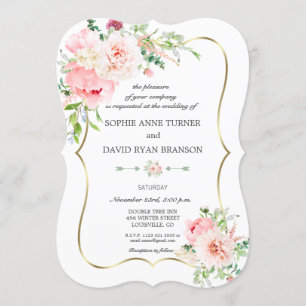 Invitación Elegante Boda Geométrico Rubor Flowers Gold