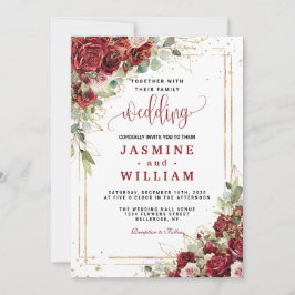 Invitación Elegante boda Geométrico Rubor Gold Red Borgoña