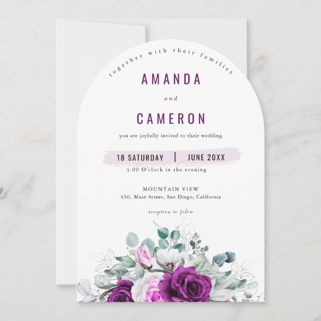 Invitación Elegante Boda Geométrico Rústico Morado Rubor (Anverso)