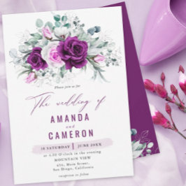 Invitación Elegante Boda Geométrico Rústico Morado Rubor