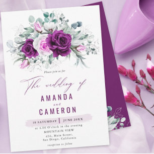 Invitación Elegante Boda Geométrico Rústico Morado Rubor
