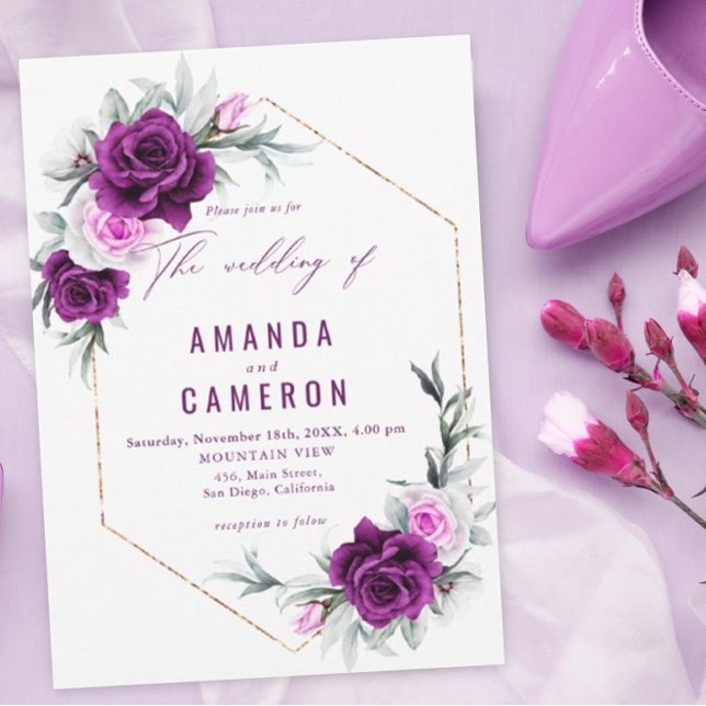Invitación Elegante Boda Geométrico Rústico Morado Rubor (Subido por el creador)