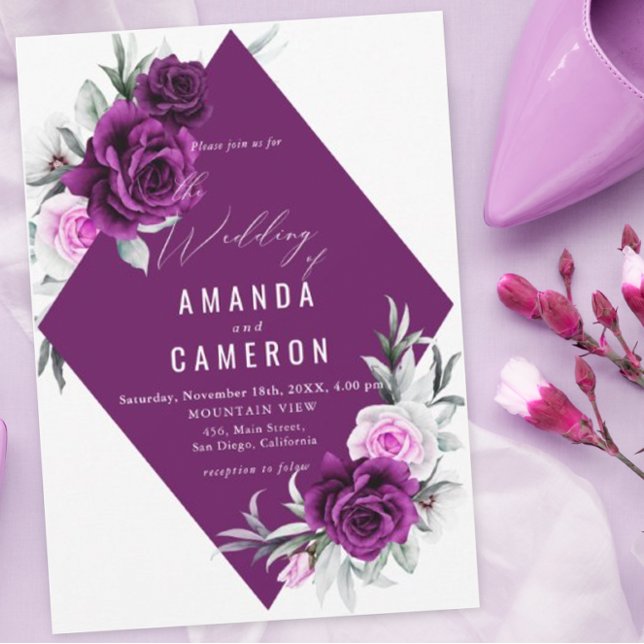 Invitación Elegante Boda Geométrico Rústico Morado Rubor (Subido por el creador)