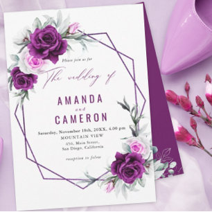 Invitación Elegante Boda Geométrico Rústico Morado Rubor