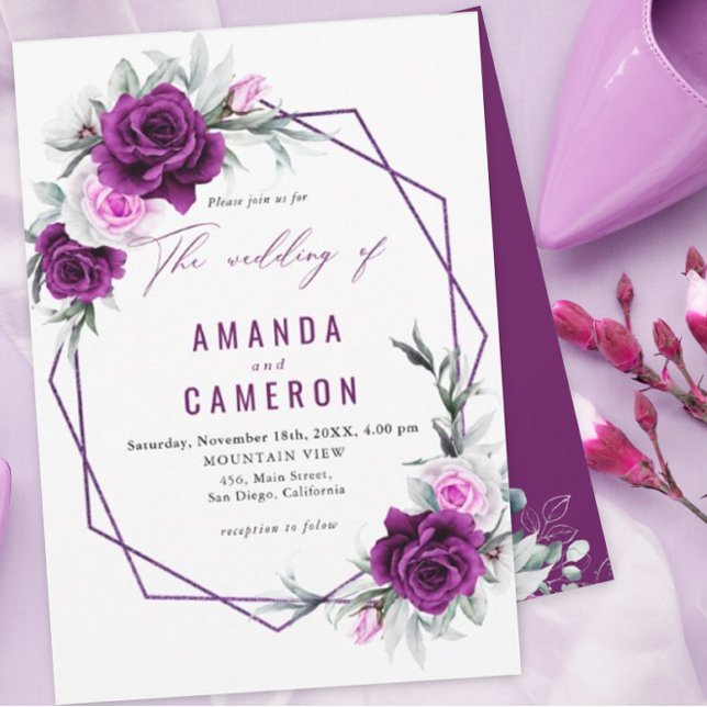 Invitación Elegante Boda Geométrico Rústico Morado Rubor (Subido por el creador)