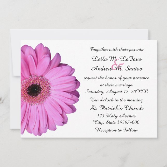 Invitación Elegante Boda Gerbera Daisy Rosa (Anverso)