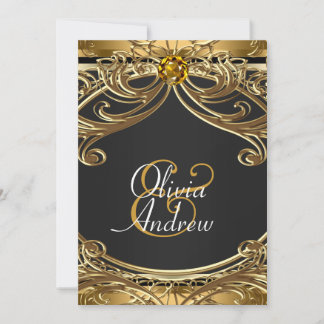 Invitación Elegante Boda Glam Negra y Dorada